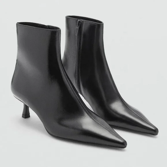 NEW MANGO MNG BLACK TOBI FAUX LEATHER KITTEN HEEL ANKLE BOOTS BOOTIE 36 US 6 - Picture 1 of 8